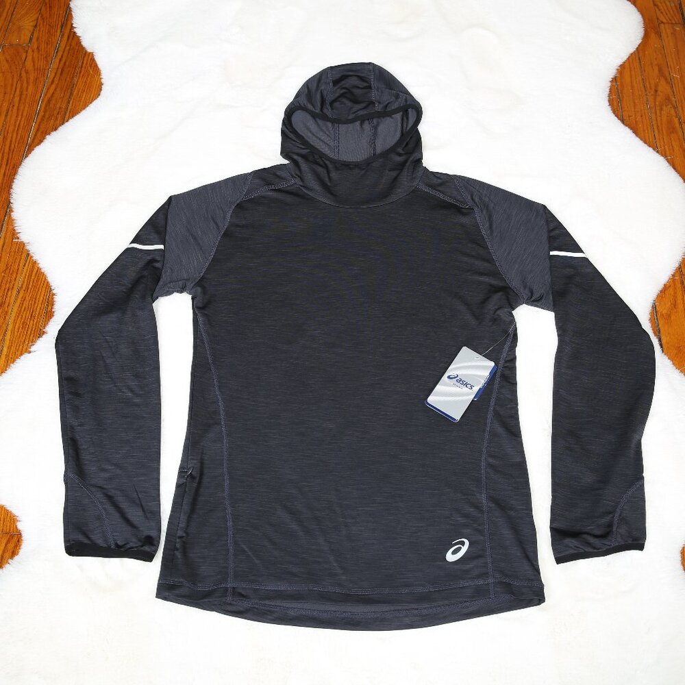 ASICS Hooded Reflective Sweat Wicking Performance Top with Thumb Holes -…